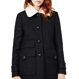 Maje heavy wool coat with faux shearling collar